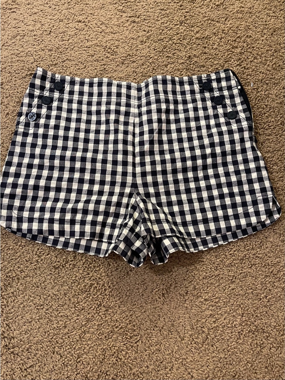 LOFT Black and White Gingham High-Waist Shorts